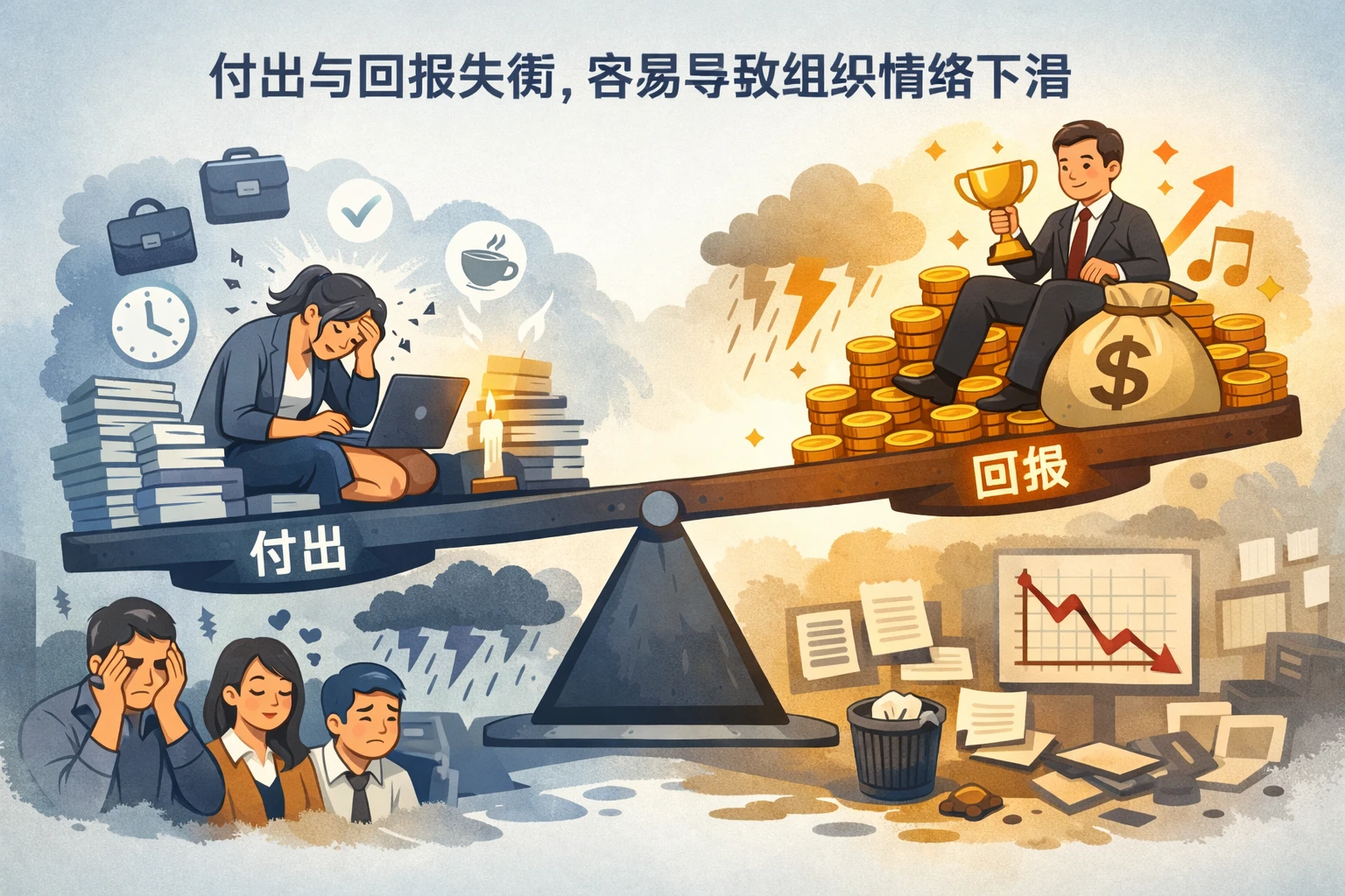 付出与回报失衡,容易导致组织情绪下滑