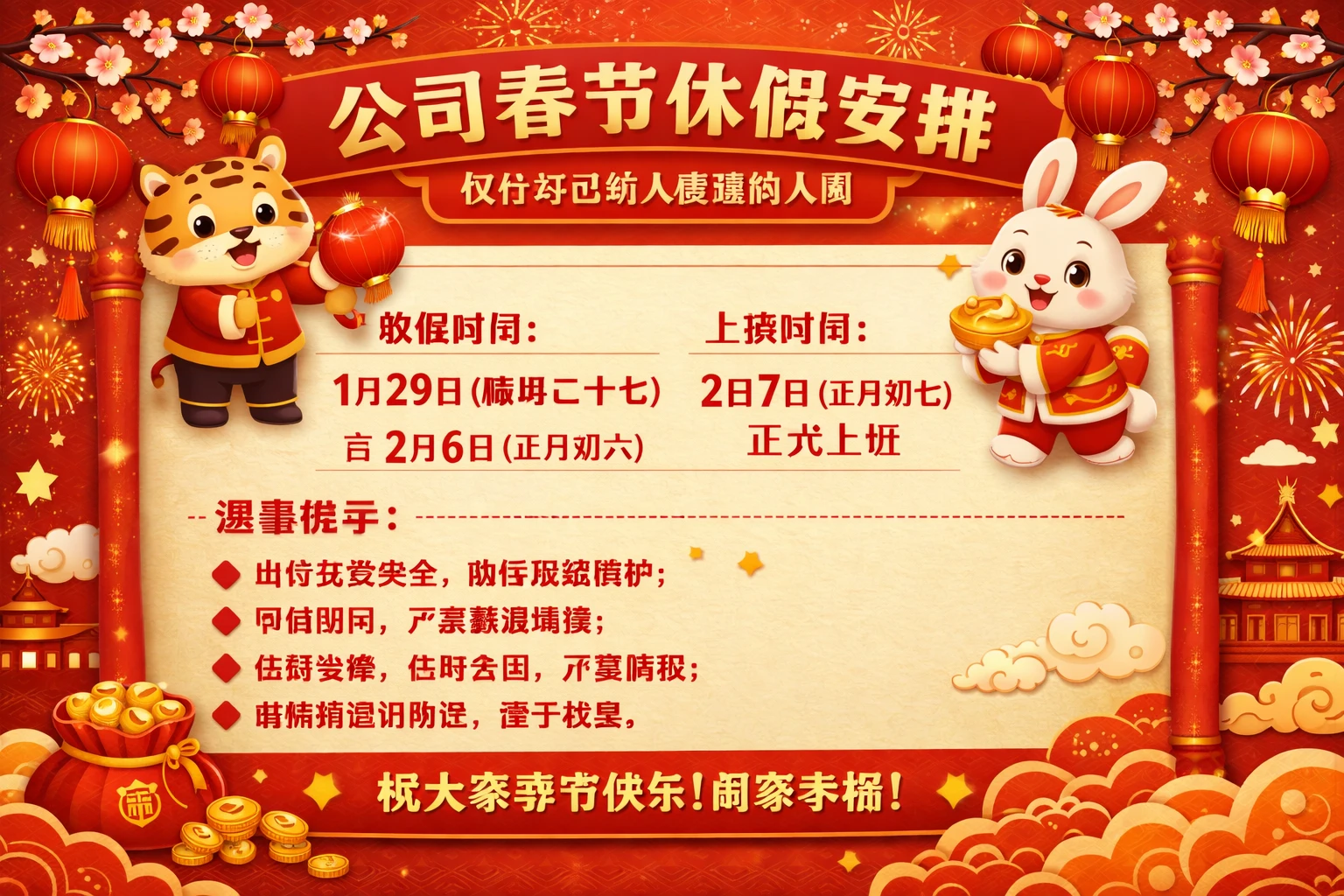 公司春节休假安排，只针对已纳入管理的人员