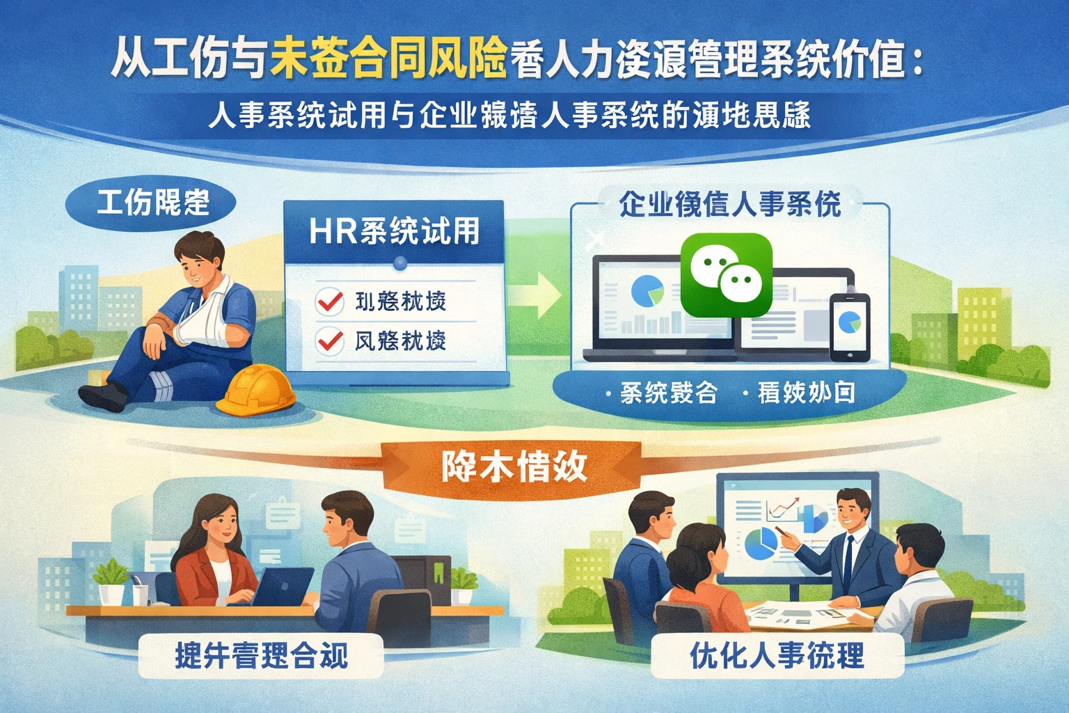 从工伤与未签合同风险看人力资源管理系统价值：人事系统试用与企业微信人事系统的落地思路