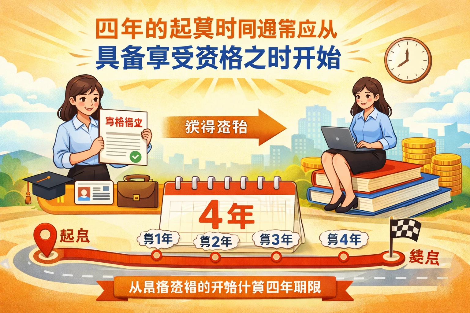 四年的起算时间通常应从具备享受资格之时开始