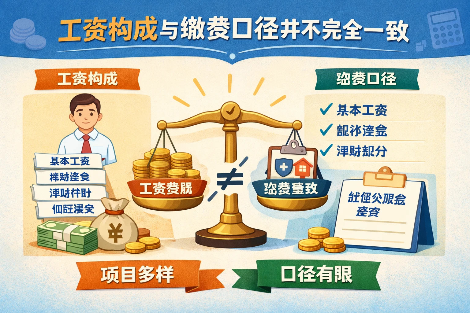 工资构成与缴费口径并不完全一致