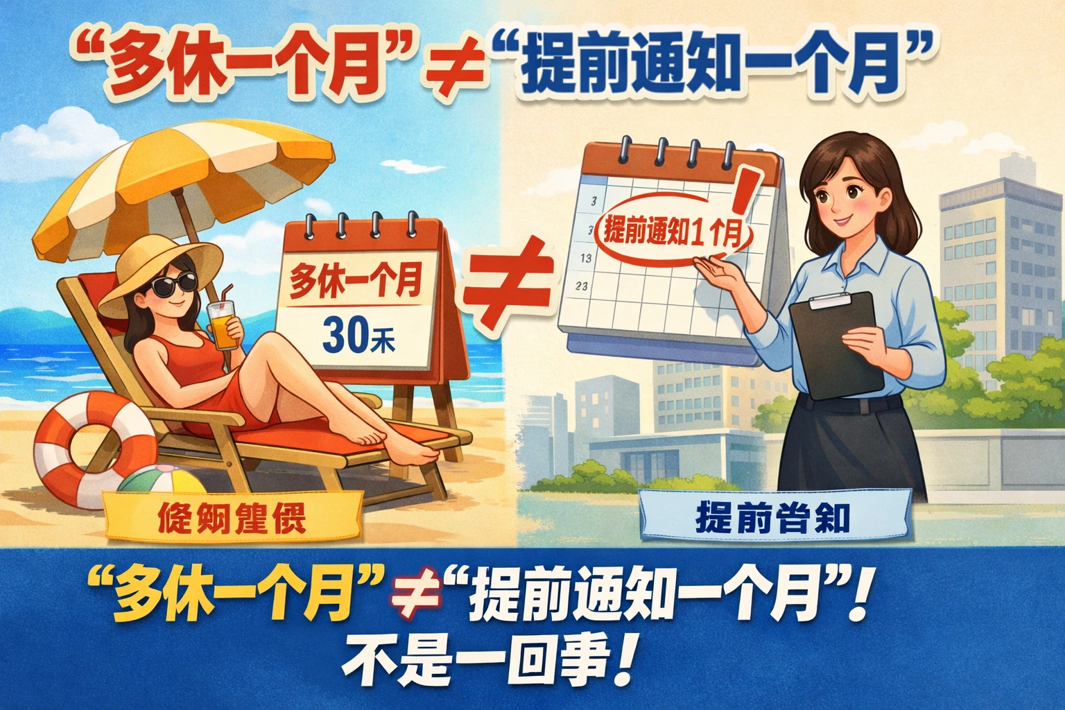 “多休一个月”不等于“提前通知一个月”