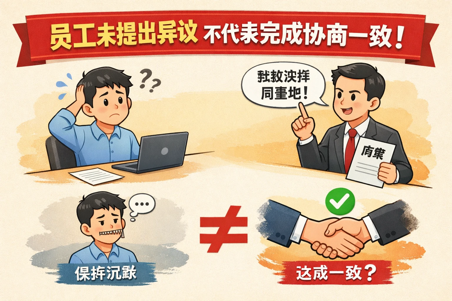 员工未提出异议，不代表完成协商一致