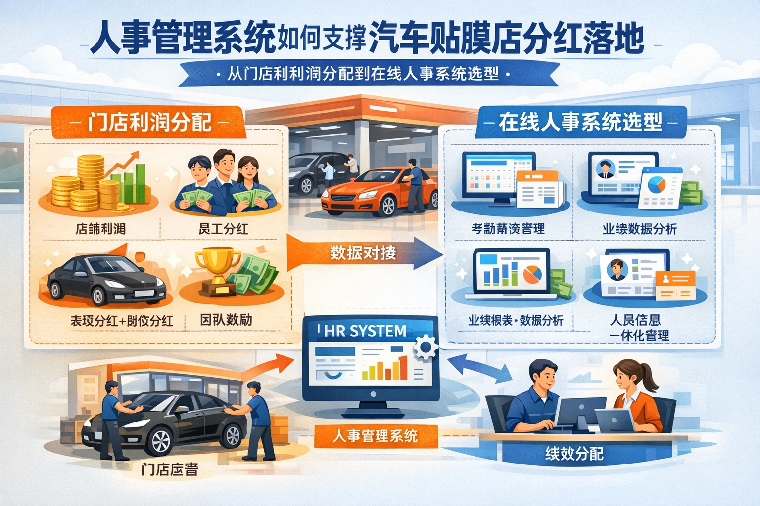 人事管理系统如何支撑汽车贴膜店分红落地：从门店利润分配到在线人事系统选型