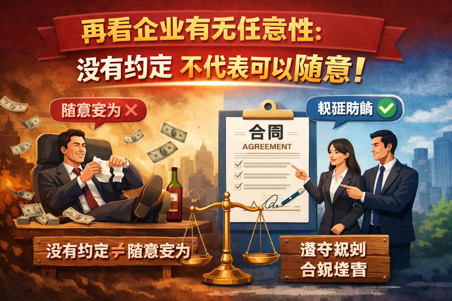 再看企业有无任意性：没有约定，不代表可以随意