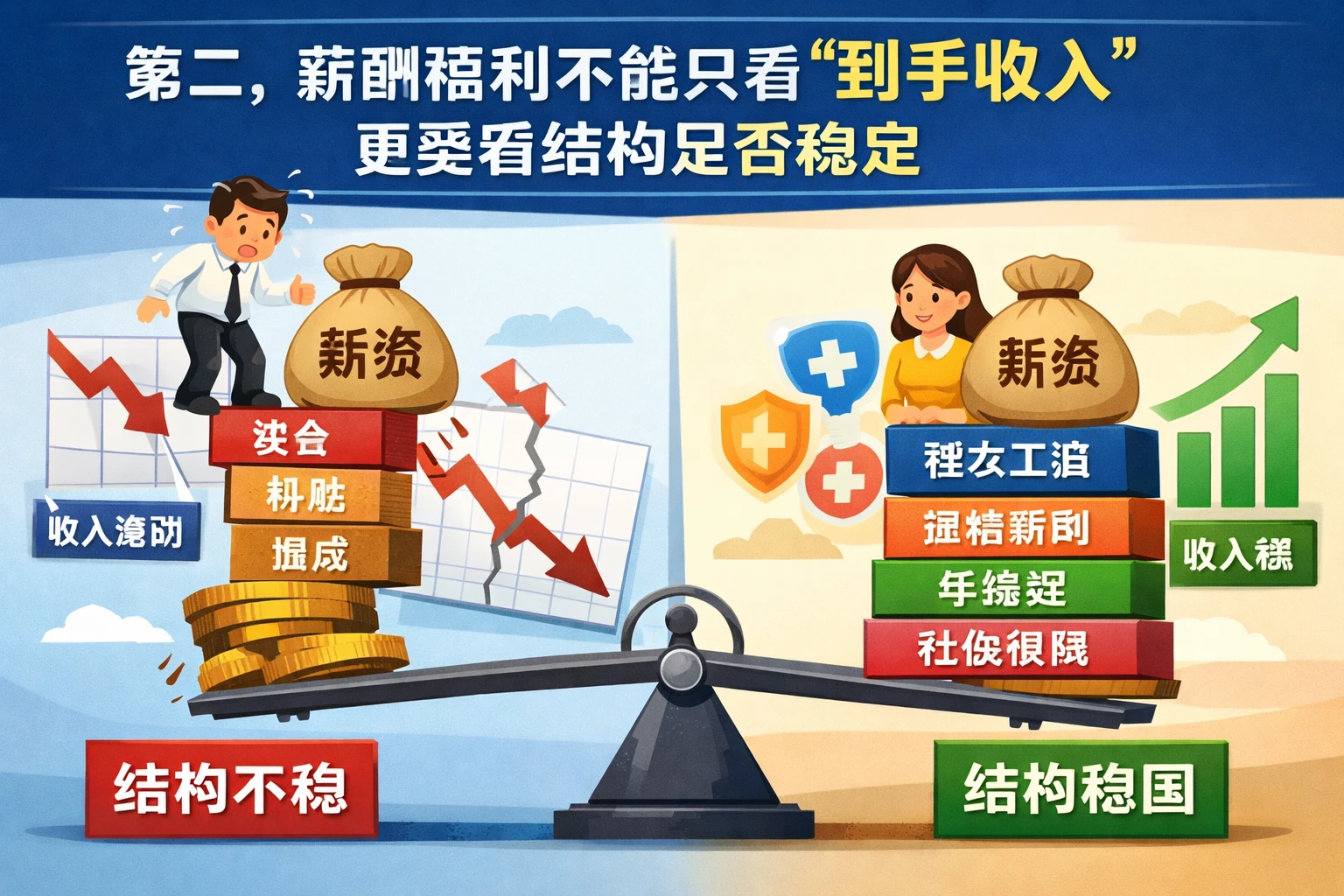 第二，薪酬福利不能只看“到手收入”，更要看结构是否稳定