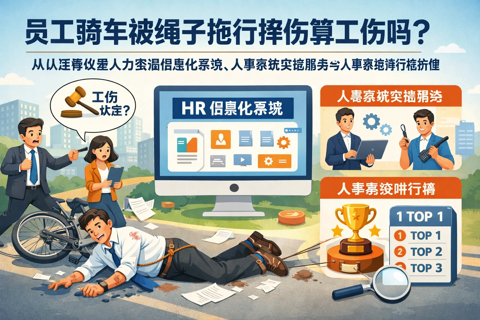 员工骑车被绳子拖行摔伤算工伤吗？从认定争议看人力资源信息化系统、人事系统实施服务与人事系统排行榜的价值