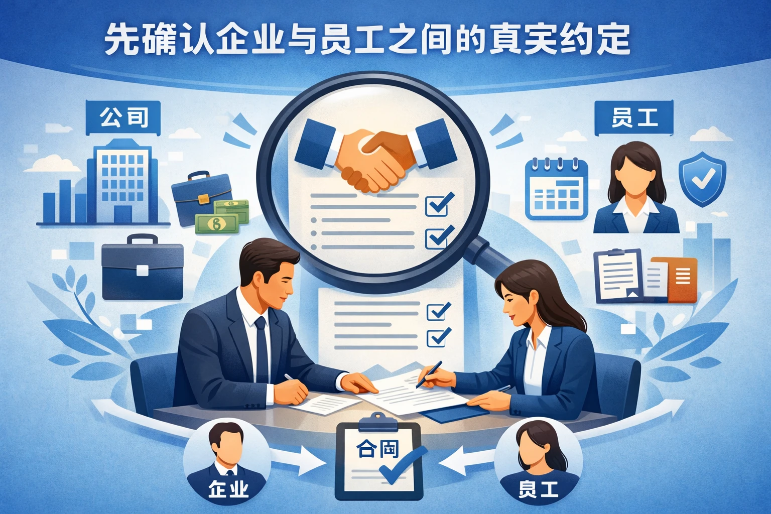 先确认企业与员工之间的真实约定