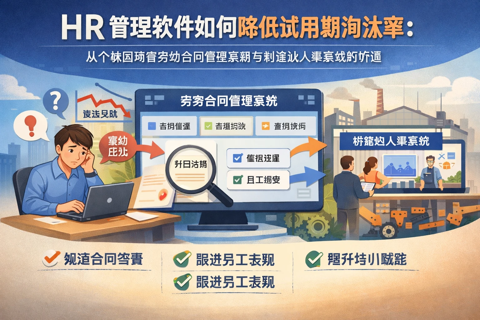 HR管理软件如何降低试用期淘汰率：从个体困境看劳动合同管理系统与制造业人事系统的价值