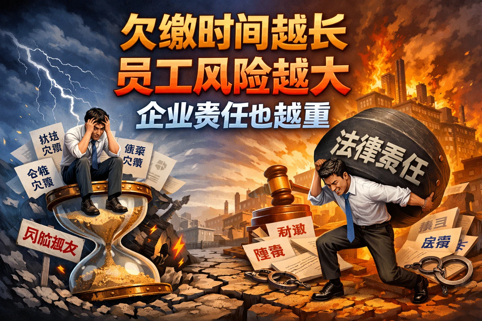 欠缴时间越长，员工风险越大，企业责任也越重