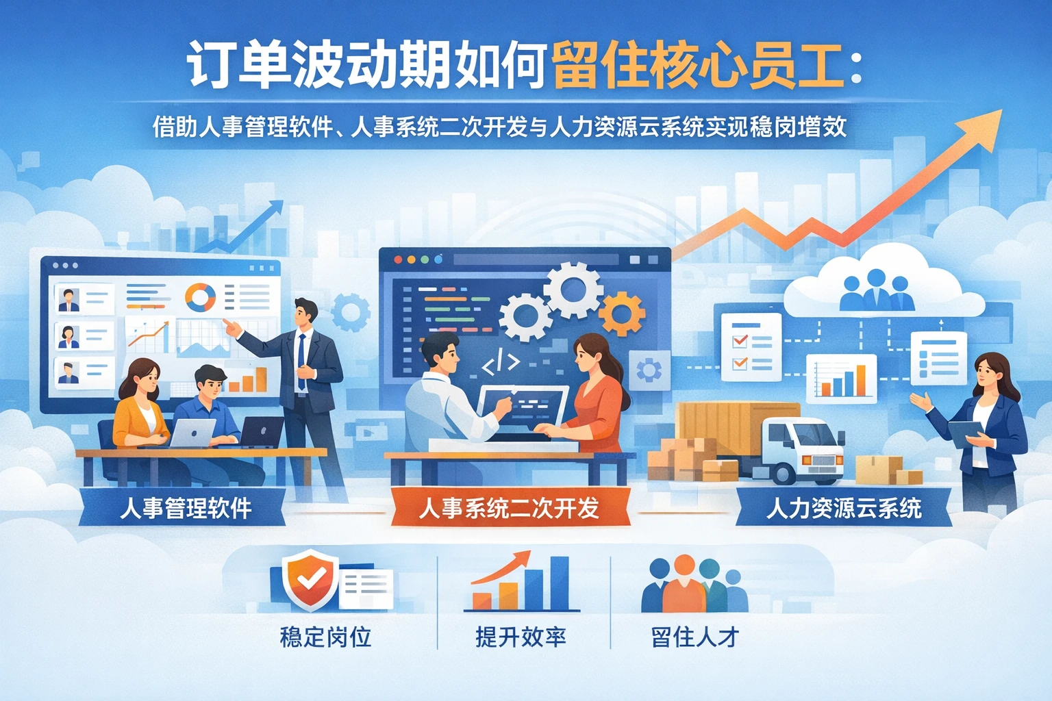 订单波动期如何留住核心员工:借助人事管理软件、人事系统二次开发与人力资源云系统实现稳岗增效