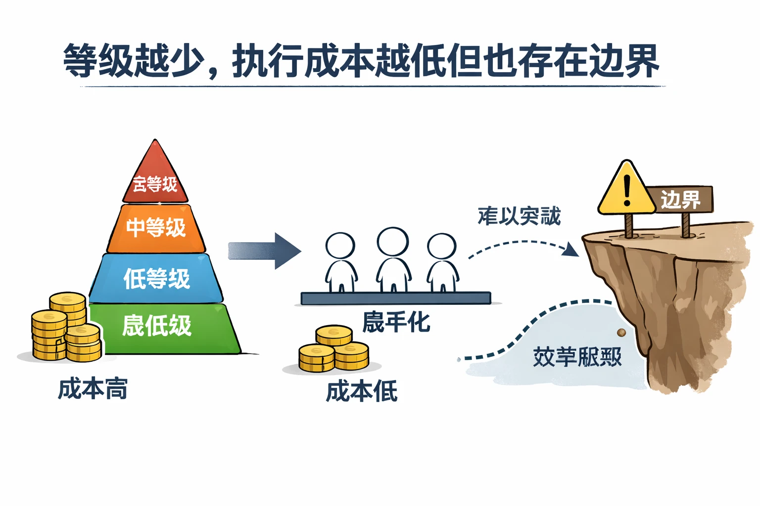 等级越少，执行成本越低但也存在边界
