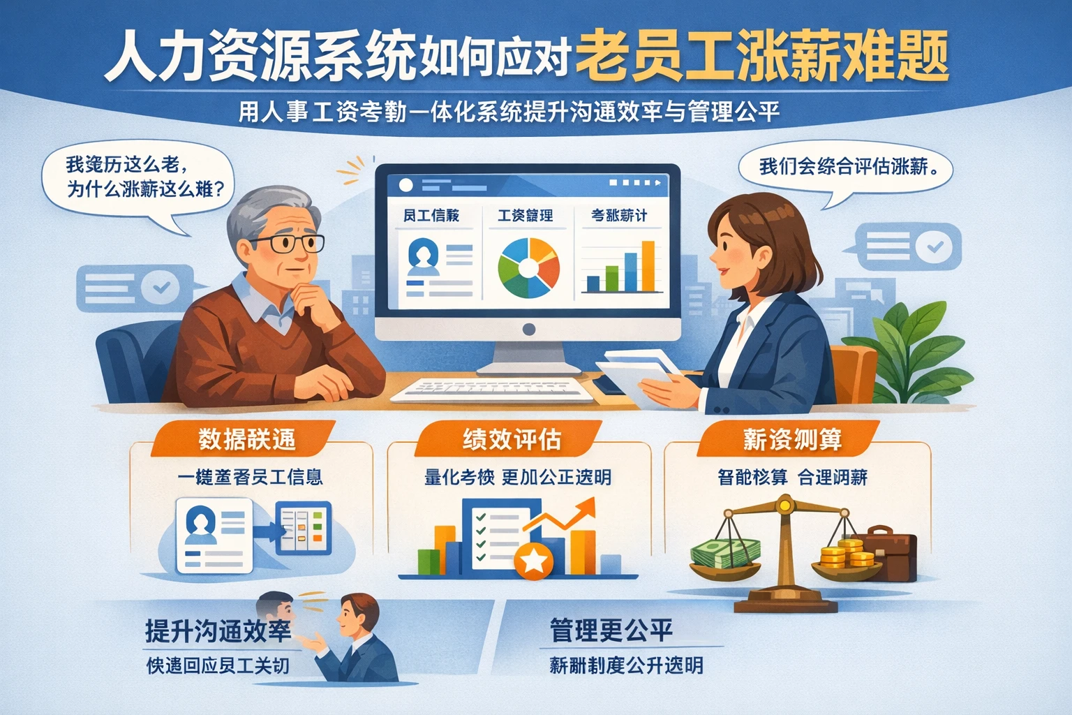 人力资源系统如何应对老员工涨薪难题：用人事工资考勤一体化系统提升沟通效率与管理公平