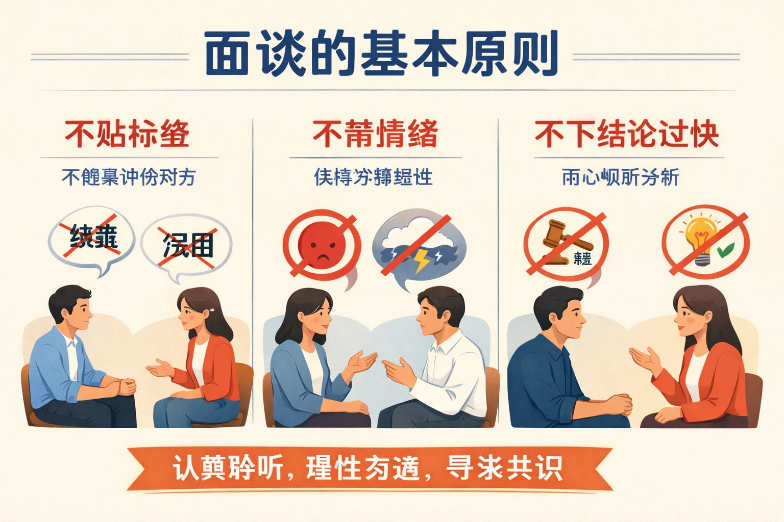 面谈的基本原则：不贴标签，不带情绪，不下结论过快