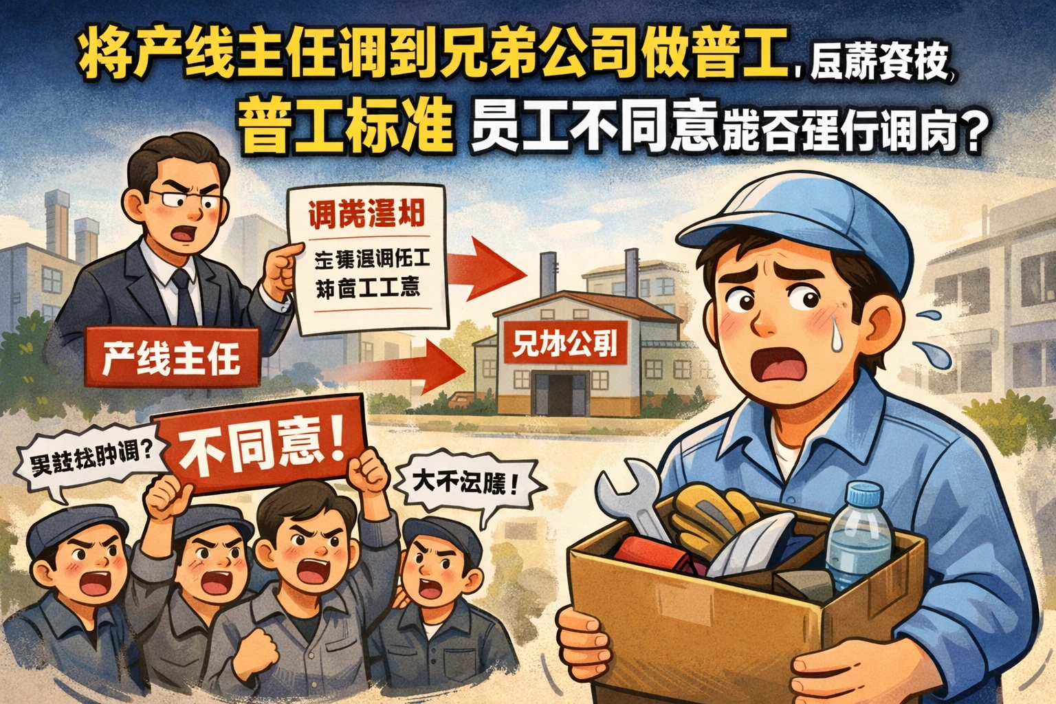 将产线主任调到兄弟公司做普工，且薪资按普工标准，员工不同意能否强行调岗