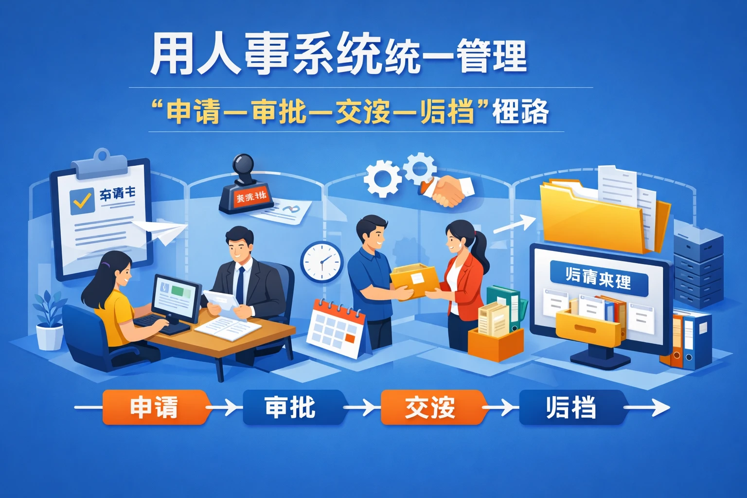 用人事系统统一管理“申请—审批—交接—归档”链路