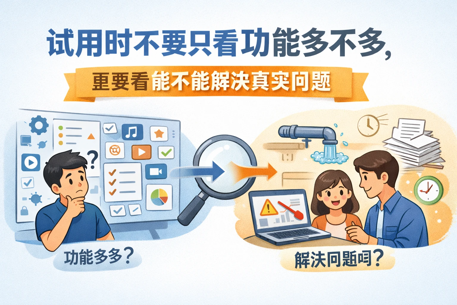 试用时不要只看功能多不多，更要看能不能解决真实问题