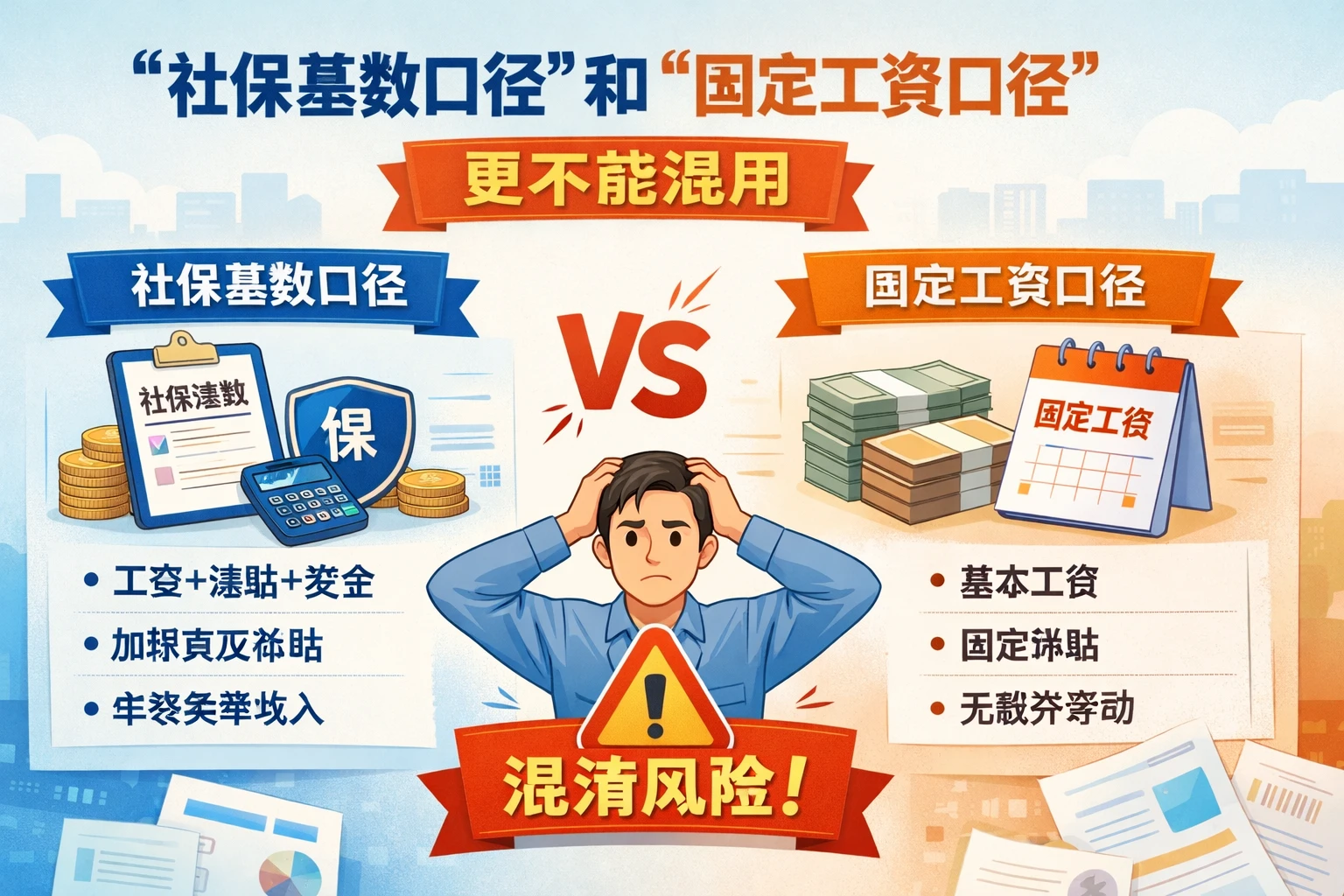 “社保基数口径”和“固定工资口径”更不能混用