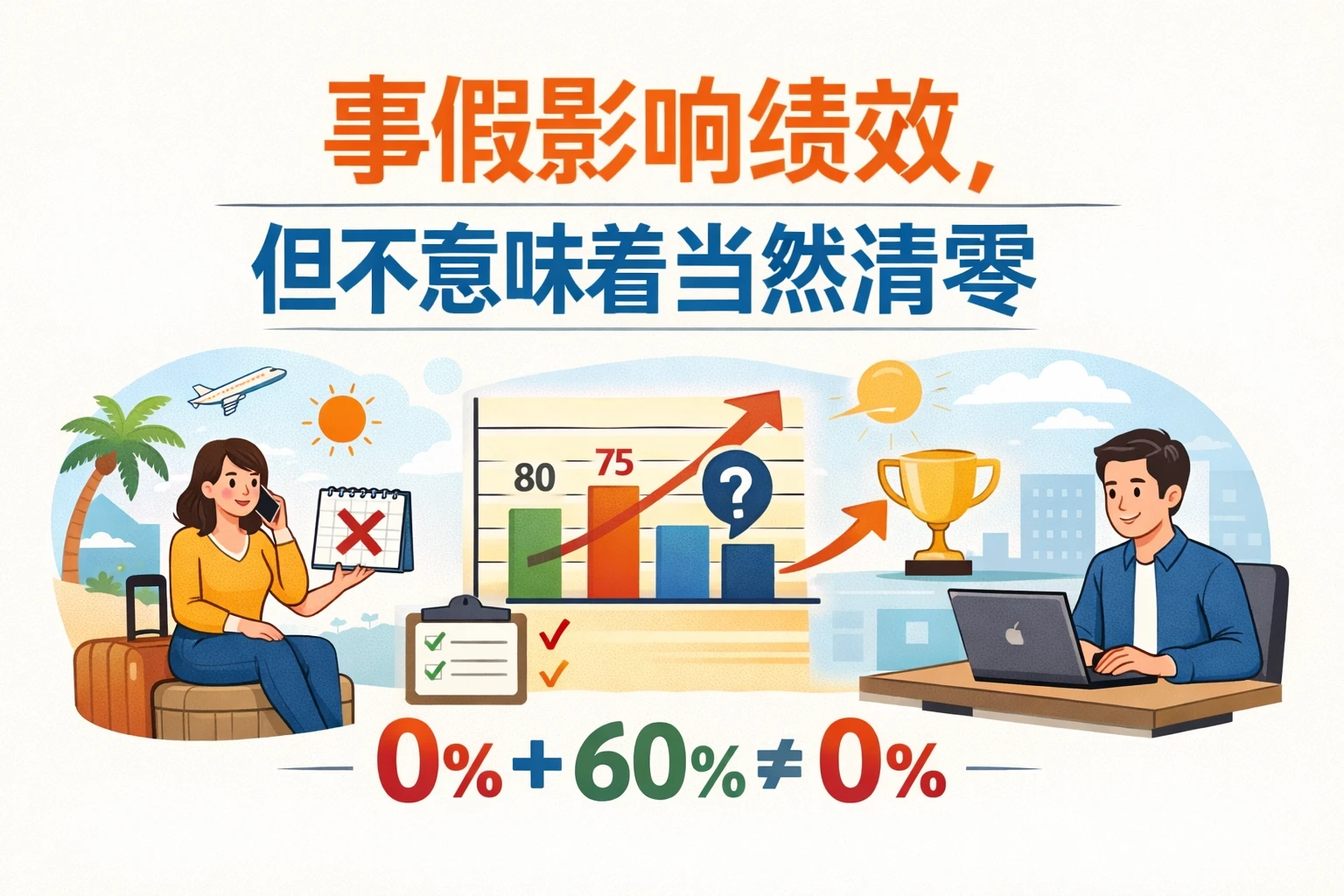 事假影响绩效，但不意味着当然清零