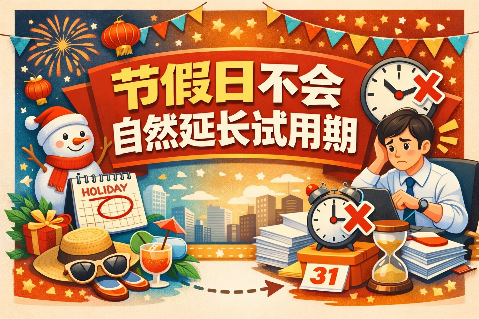 节假日不会自然延长试用期