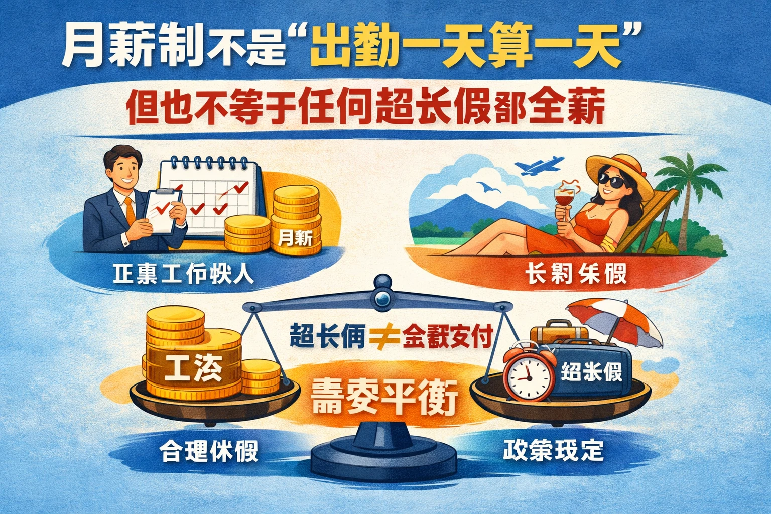 月薪制不是“出勤一天算一天”，但也不等于任何超长假都全薪