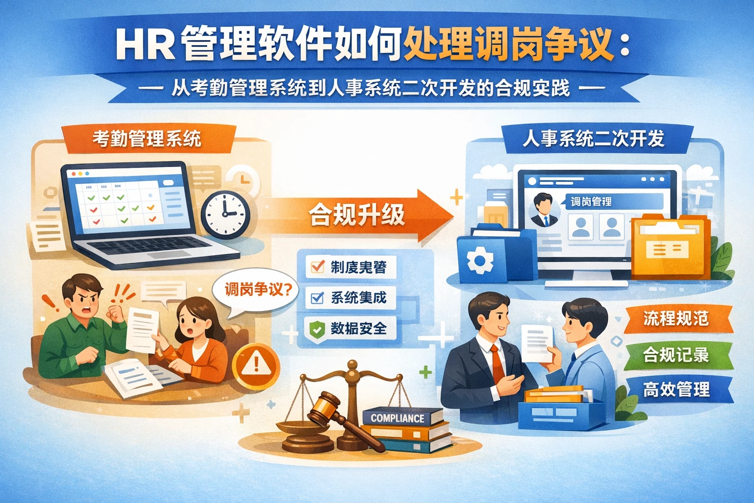 HR管理软件如何处理调岗争议：从考勤管理系统到人事系统二次开发的合规实践