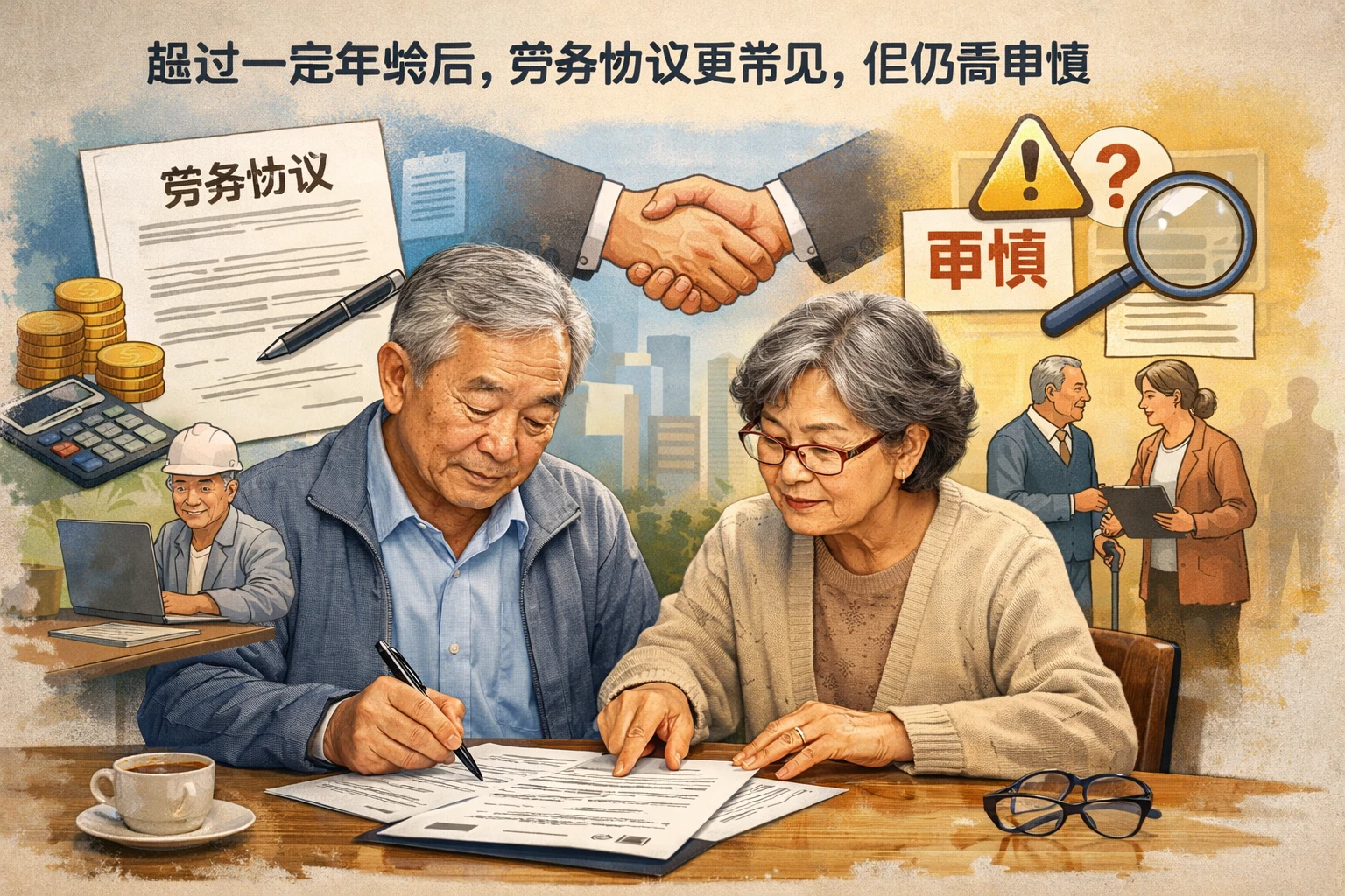 超过一定年龄后，劳务协议更常见，但仍需审慎