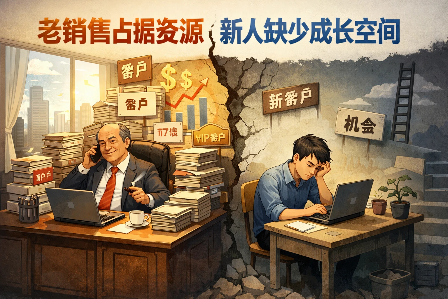 老销售占据资源，新人缺少成长空间