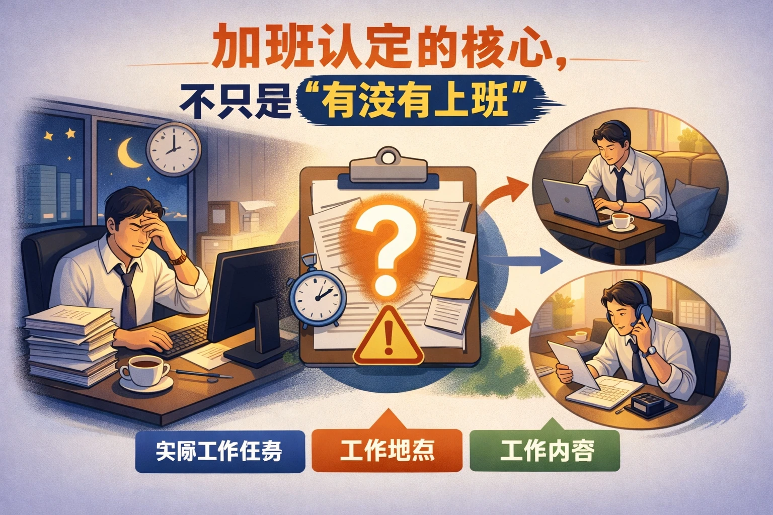 加班认定的核心，不只是“有没有上班”