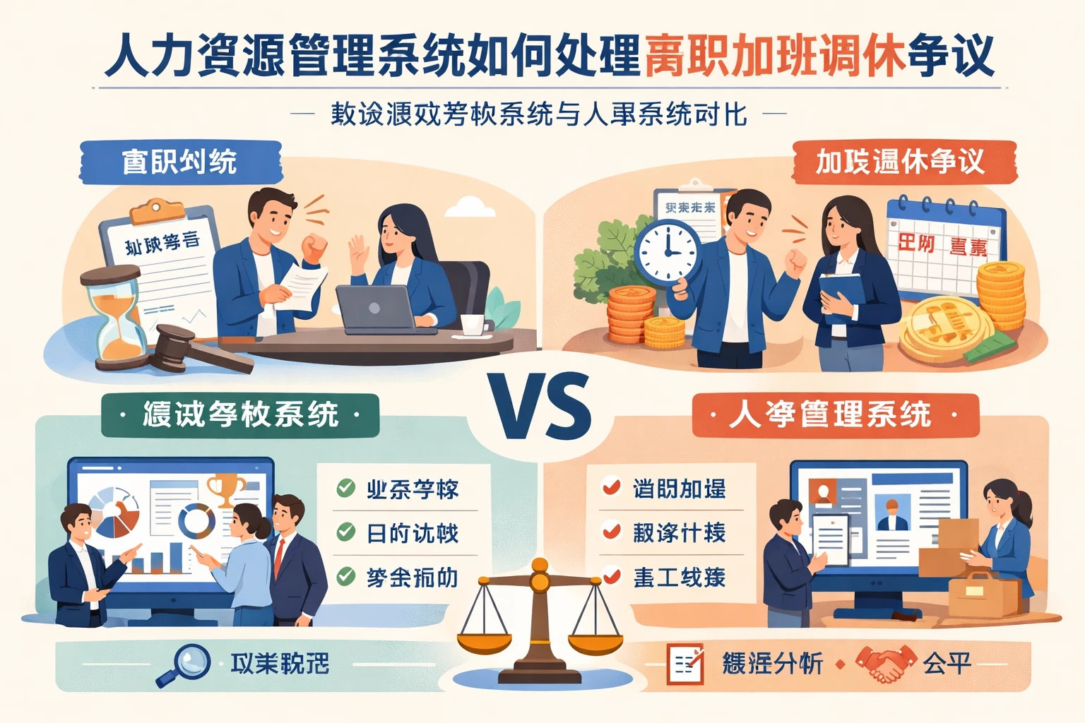 人力资源管理系统如何处理离职加班调休争议：兼谈绩效考核系统与人事系统对比