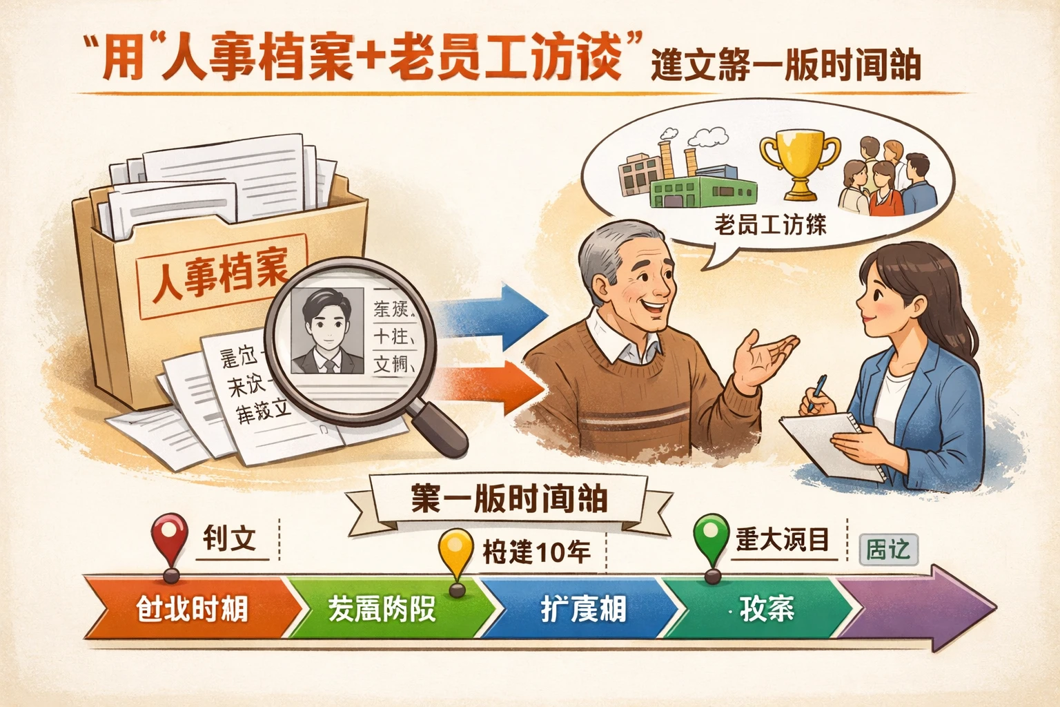用“人事档案+老员工访谈”建立第一版时间轴