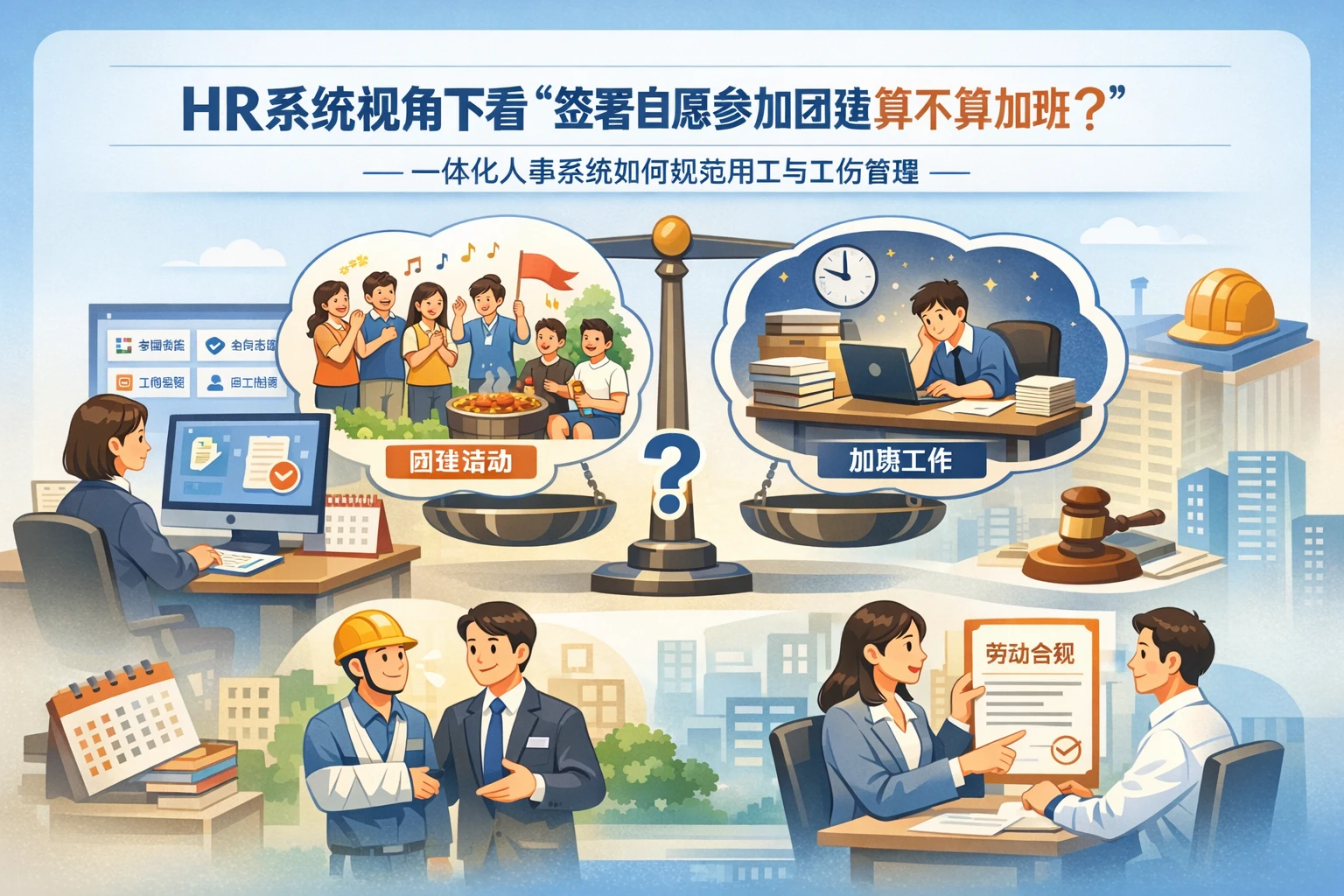 HR系统视角下看“签署自愿参加团建算不算加班”:一体化人事系统如何规范用工与工伤管理