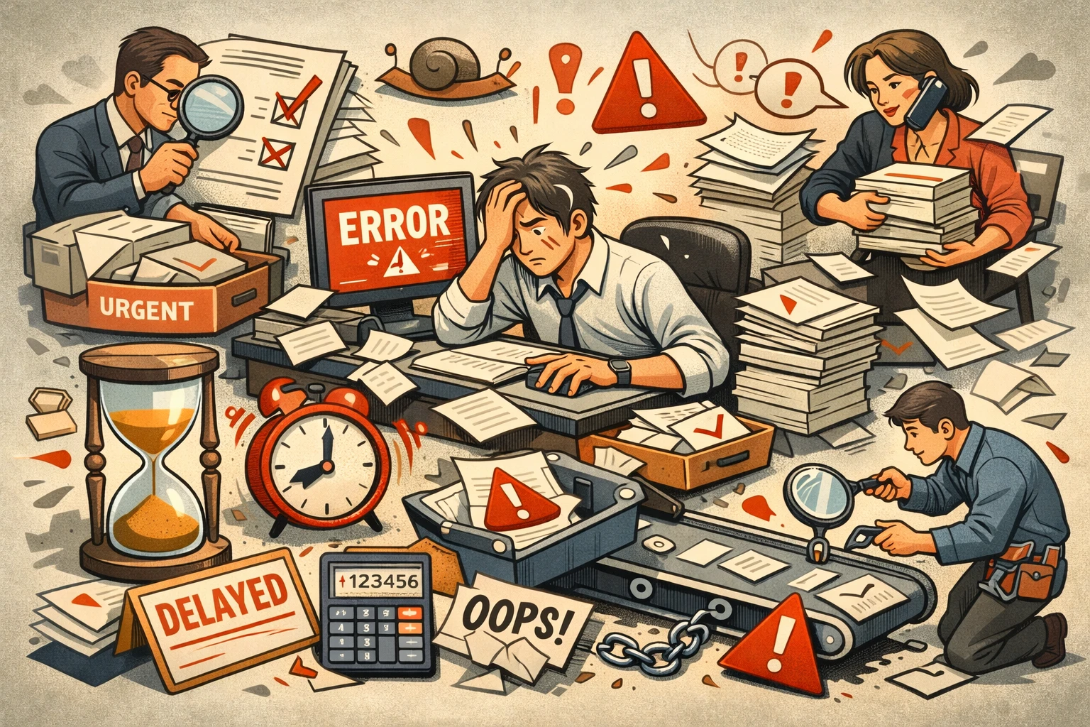 人工处理比例过高,错误和延迟难以避免