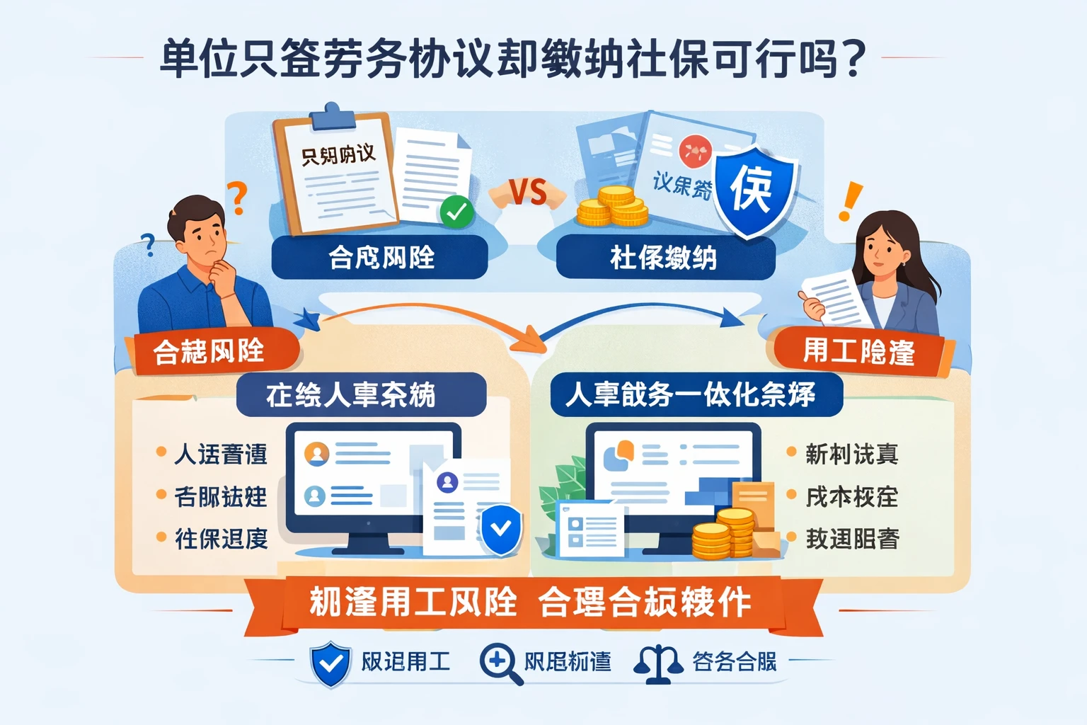 人事管理软件视角下，单位只签劳务协议却缴纳社保可行吗？在线人事系统与人事财务一体化系统如何规避用工风险