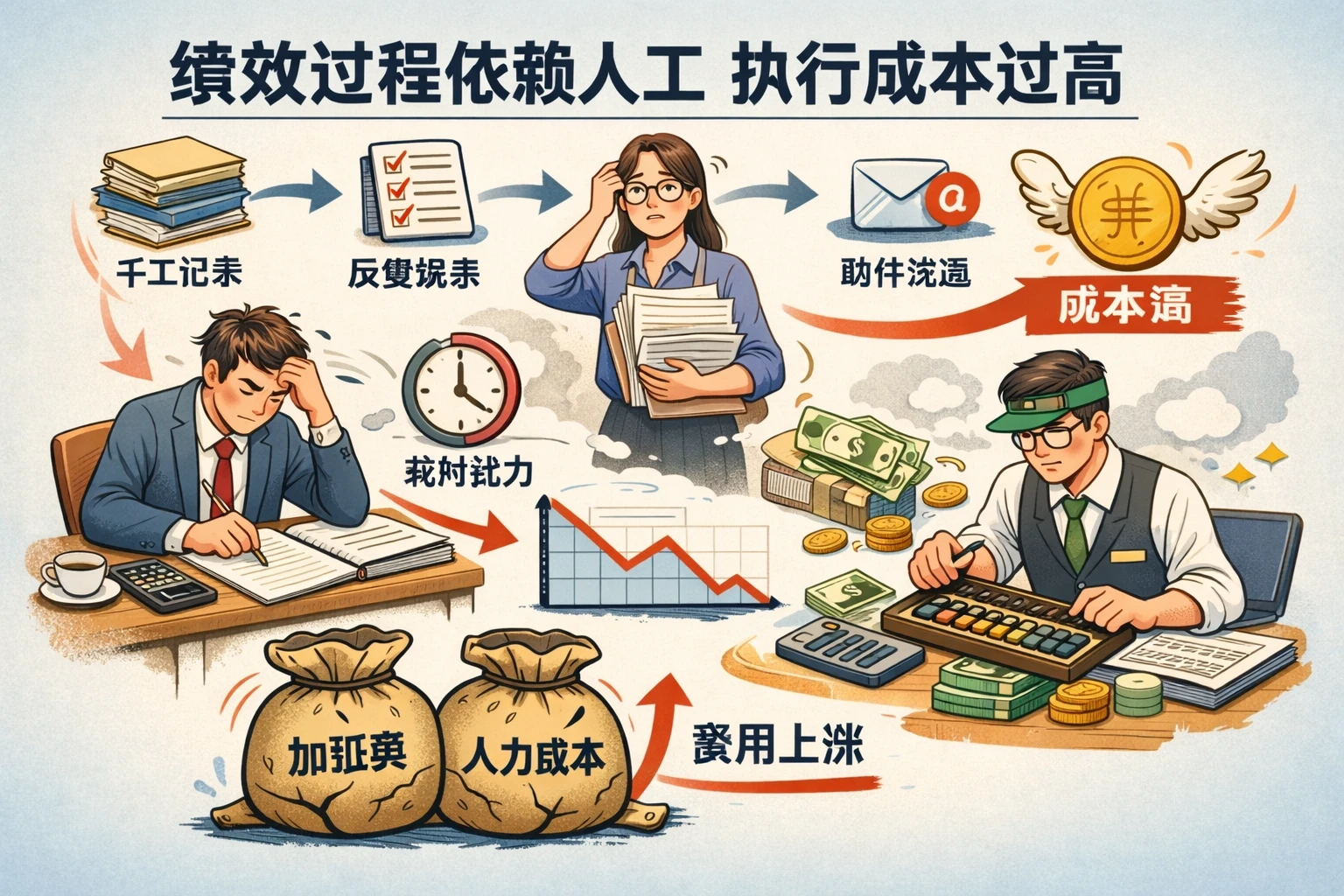 绩效过程依赖人工，执行成本过高