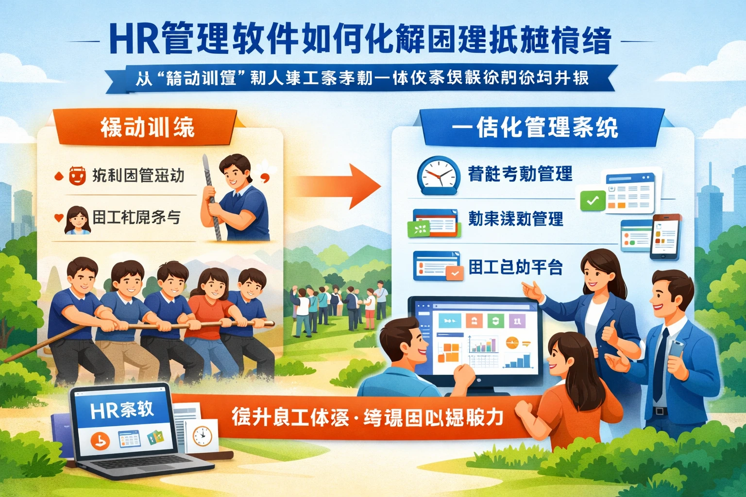 HR管理软件如何化解团建抵触情绪：从“被动训练”到人事工资考勤一体化系统驱动的体验升级
