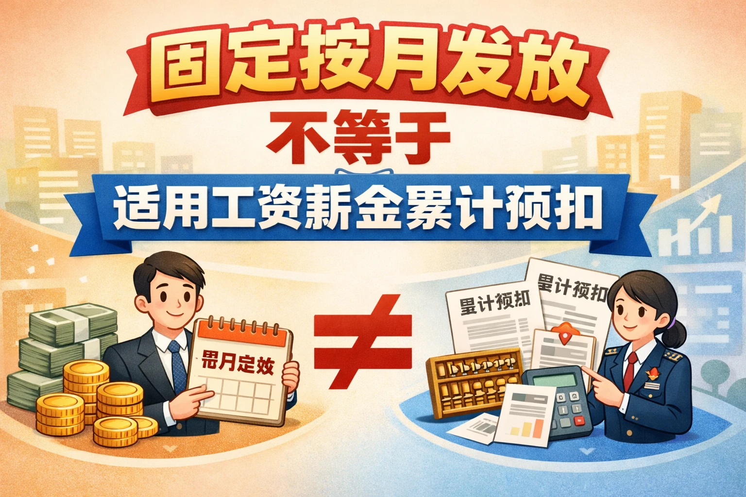 固定按月发放，不等于适用工资薪金累计预扣