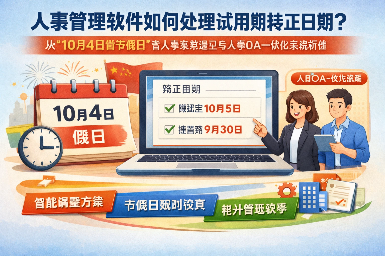 人事管理软件如何处理试用期转正日期？从“10月4日遇节假日”看人事系统选型与人事OA一体化系统价值
