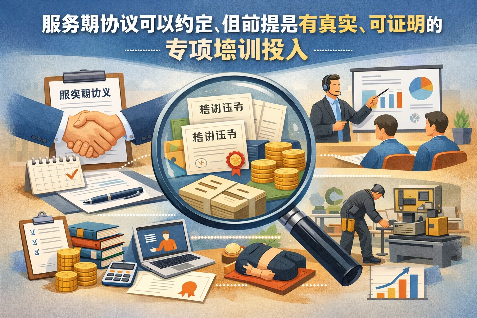 服务期协议可以约定，但前提是有真实、可证明的专项培训投入