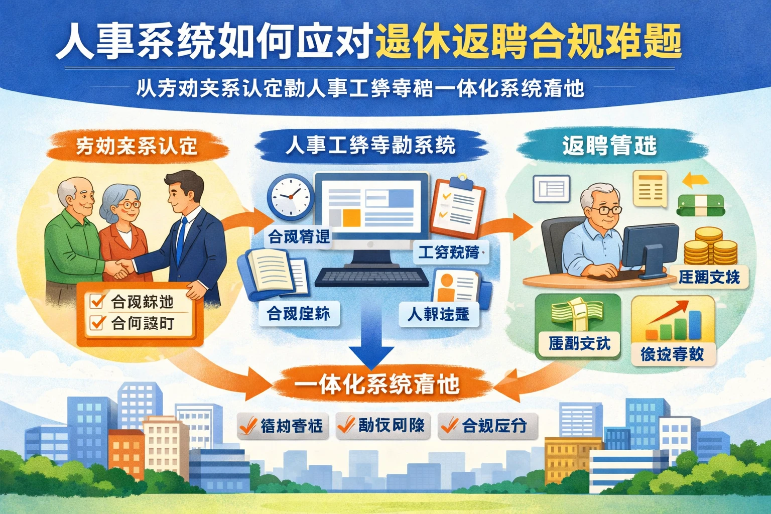 人事系统如何应对退休返聘合规难题:从劳动关系认定到人事工资考勤一体化系统落地
