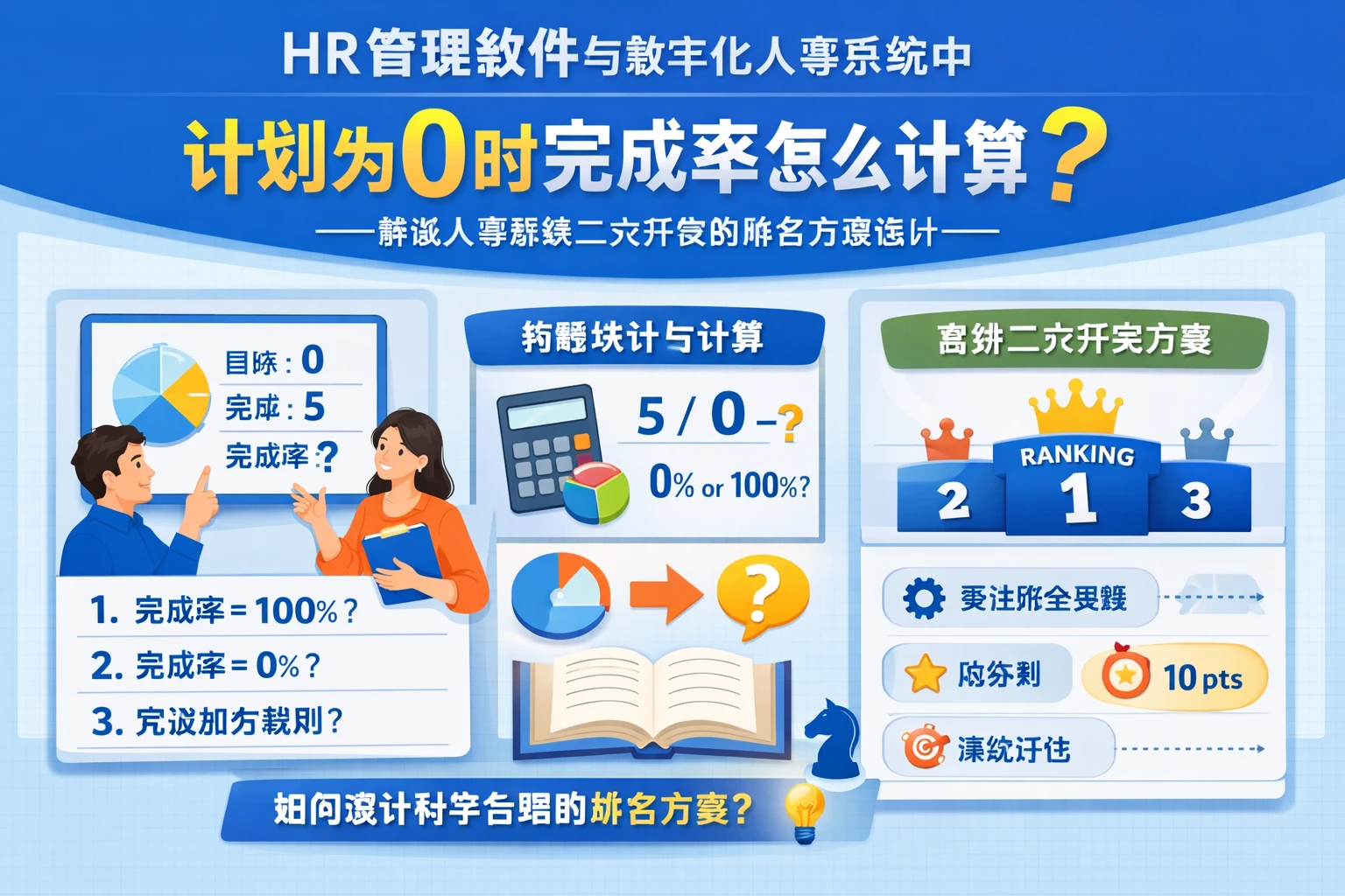 HR管理软件与数字化人事系统中“计划为0时完成率怎么计算”——兼谈人事系统二次开发的排名方案设计