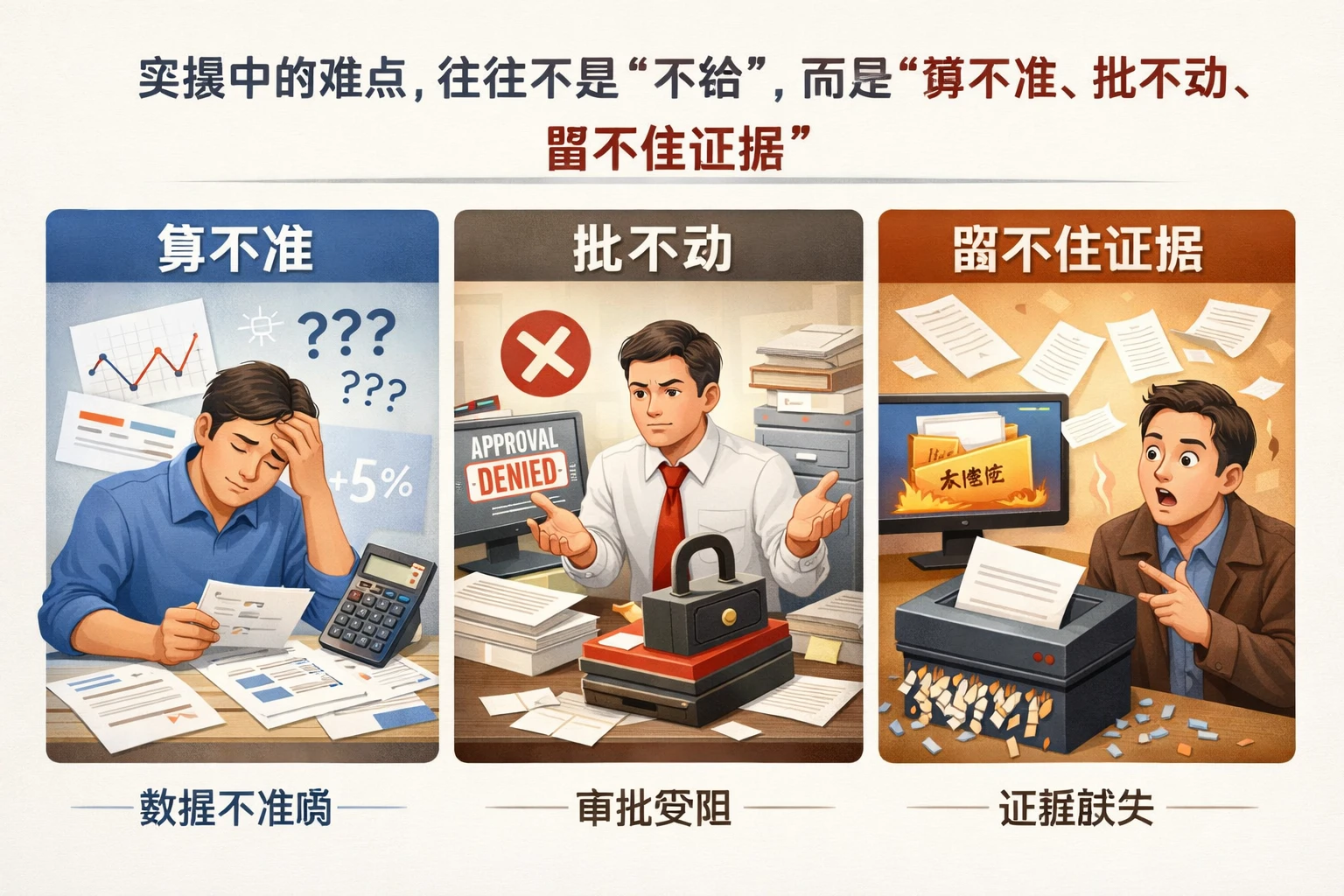 实操中的难点，往往不是“不给”，而是“算不准、批不动、留不住证据”