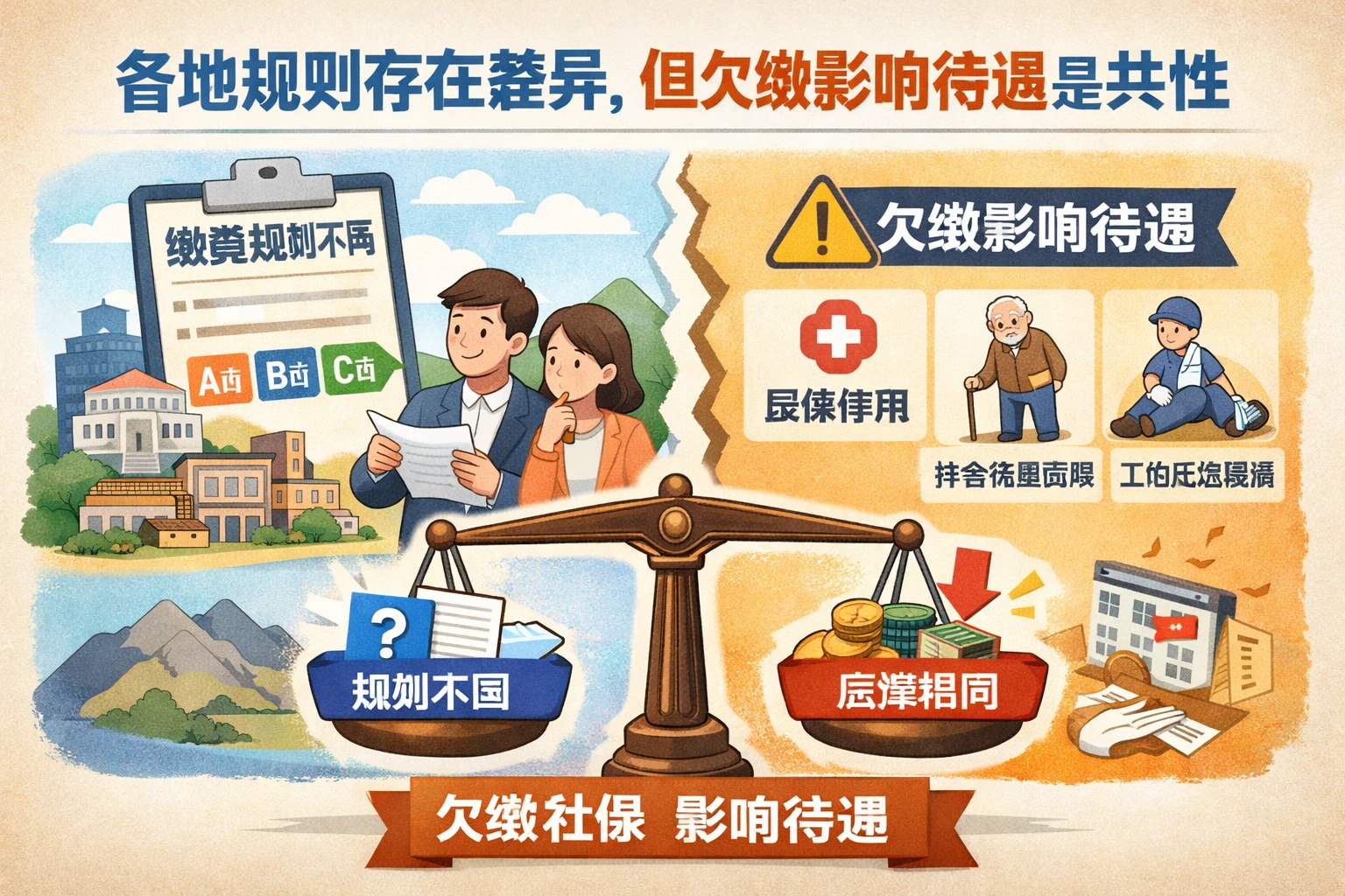 各地规则存在差异，但欠缴影响待遇是共性