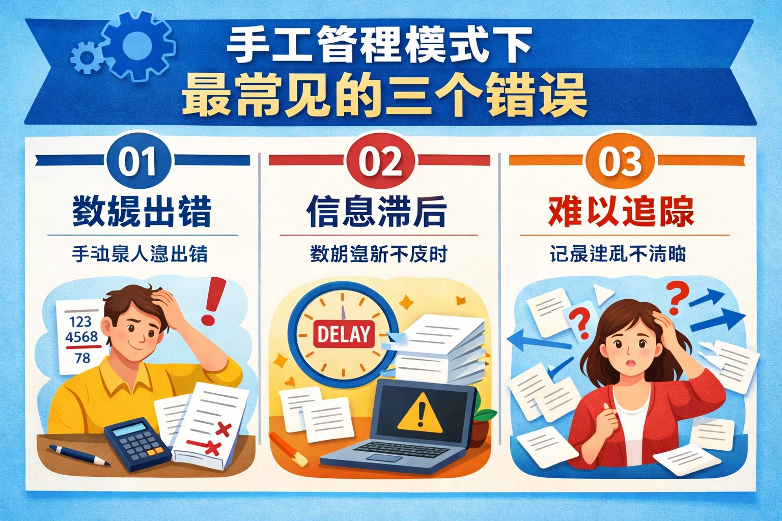 手工管理模式下，最常见的三个错误