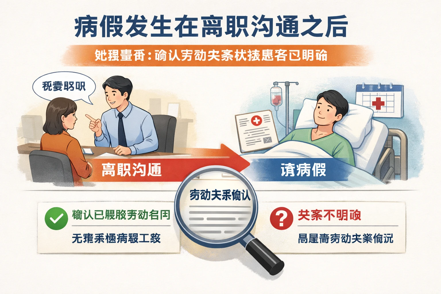 病假发生在离职沟通之后，处理重点是确认劳动关系状态是否已明确