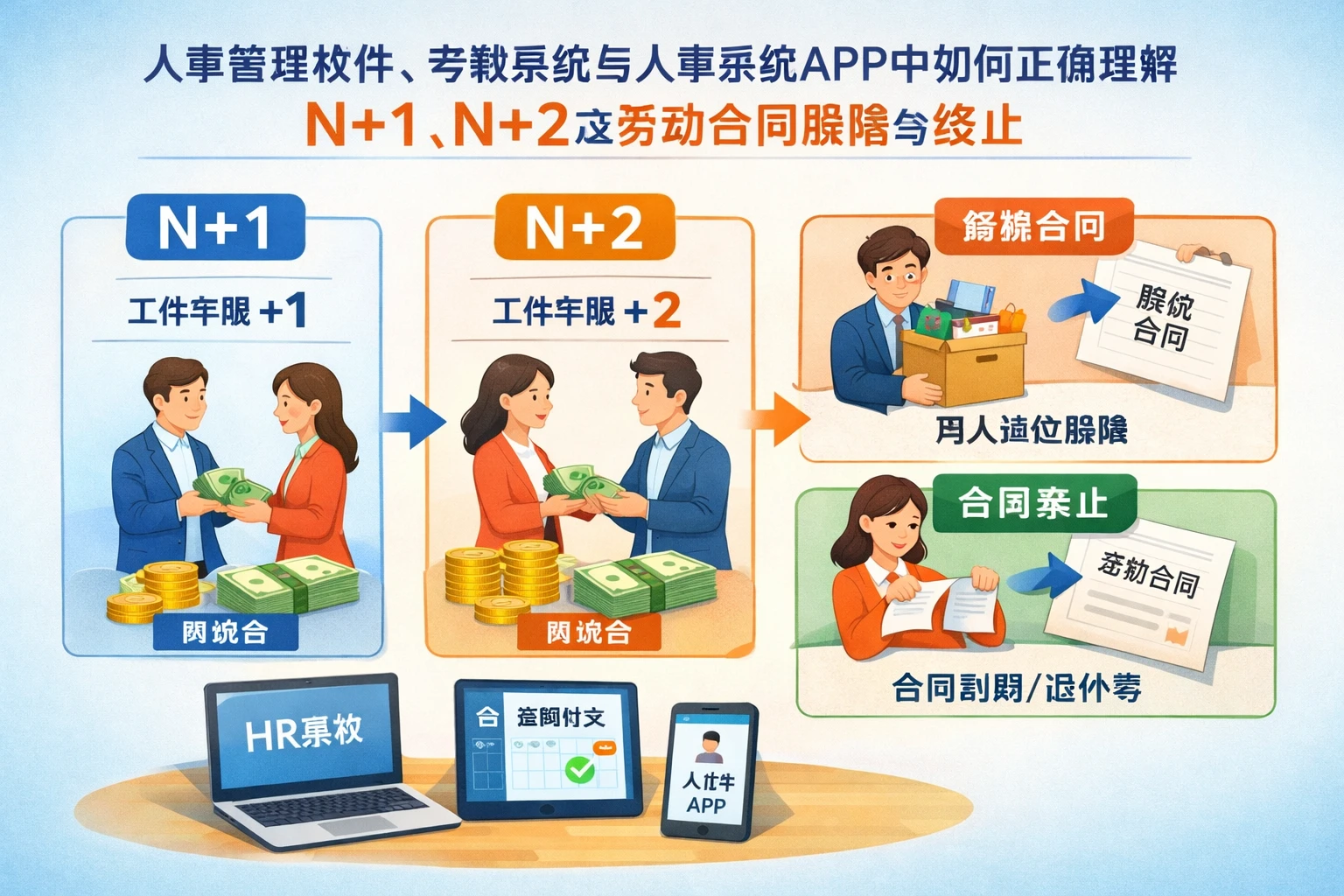 人事管理软件、考勤系统与人事系统APP中如何正确理解N+1、N+2及劳动合同解除与终止