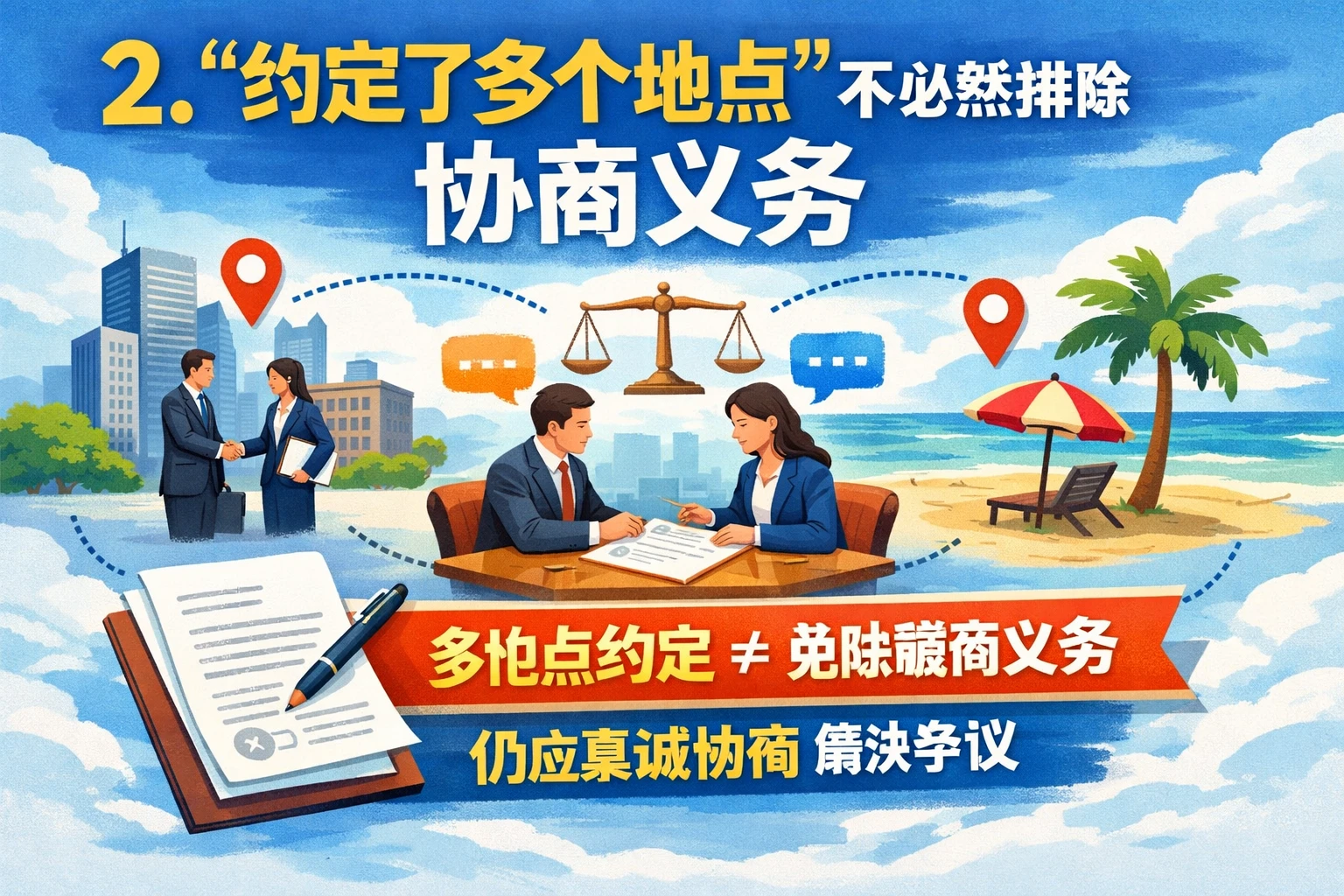 2. “约定了多个地点”不必然排除协商义务