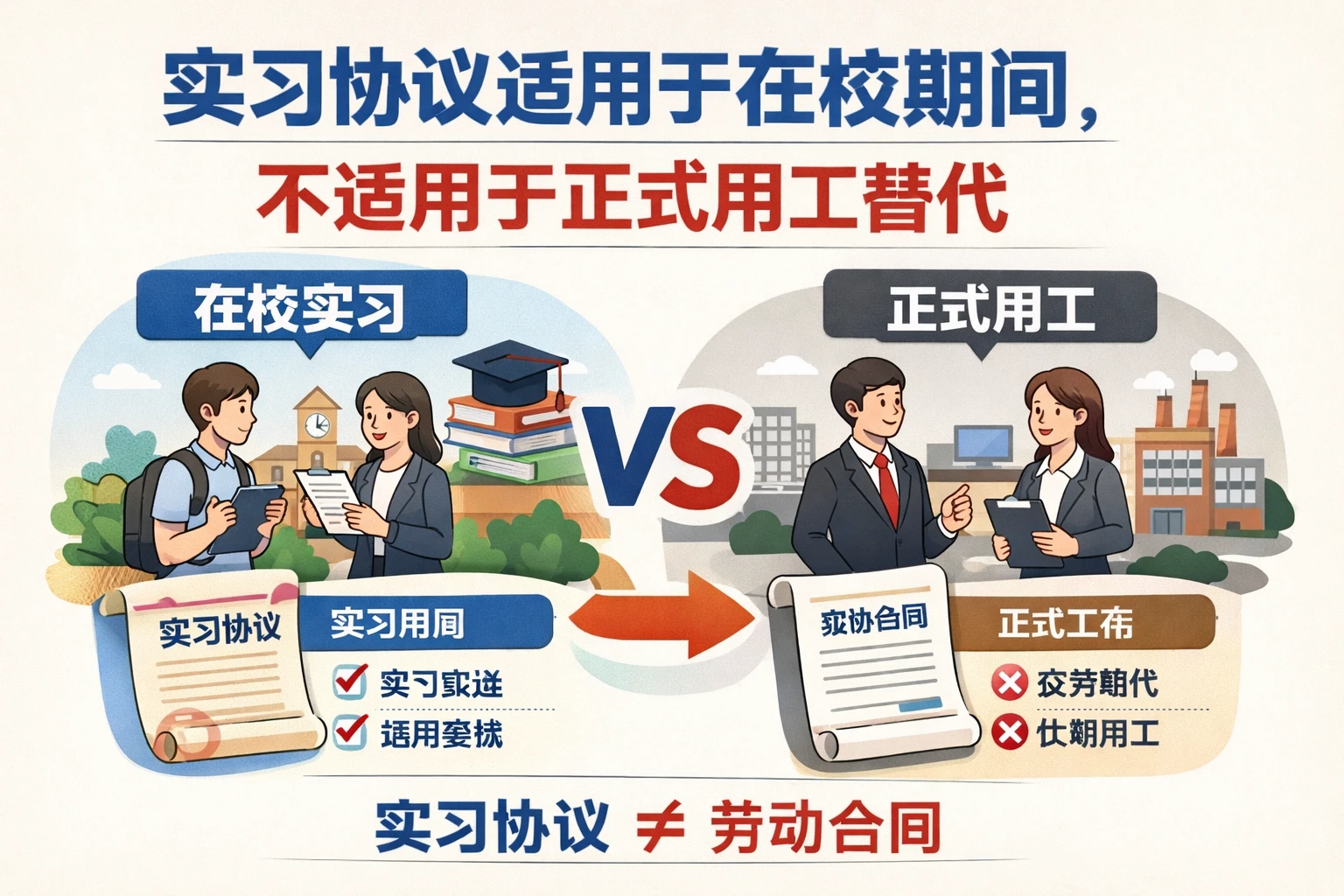 实习协议适用于在校期间，不适用于正式用工替代