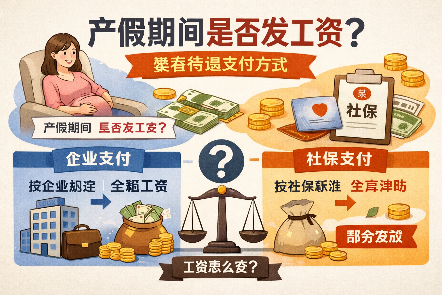 产假期间是否发工资，要看待遇支付方式