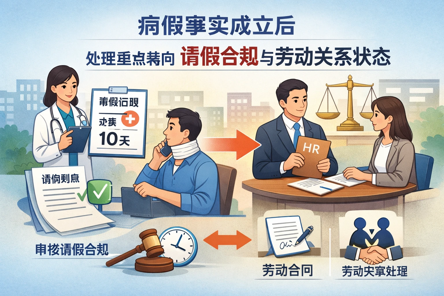 病假事实成立后，处理重点转向请假合规与劳动关系状态